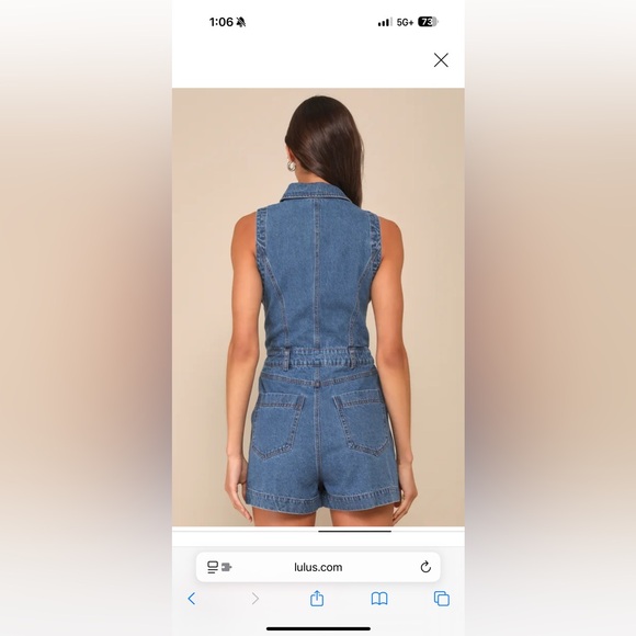 Lulus Irresistible Days Medium Wash Denim Collared Sleeveless Romper - Picture 3 of 4